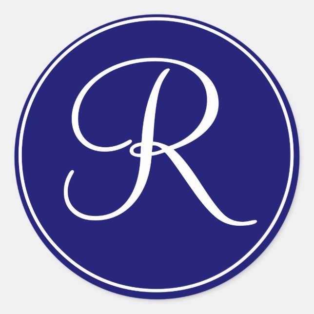 Elegant Wedding Monogram Navy White Labels (Front)