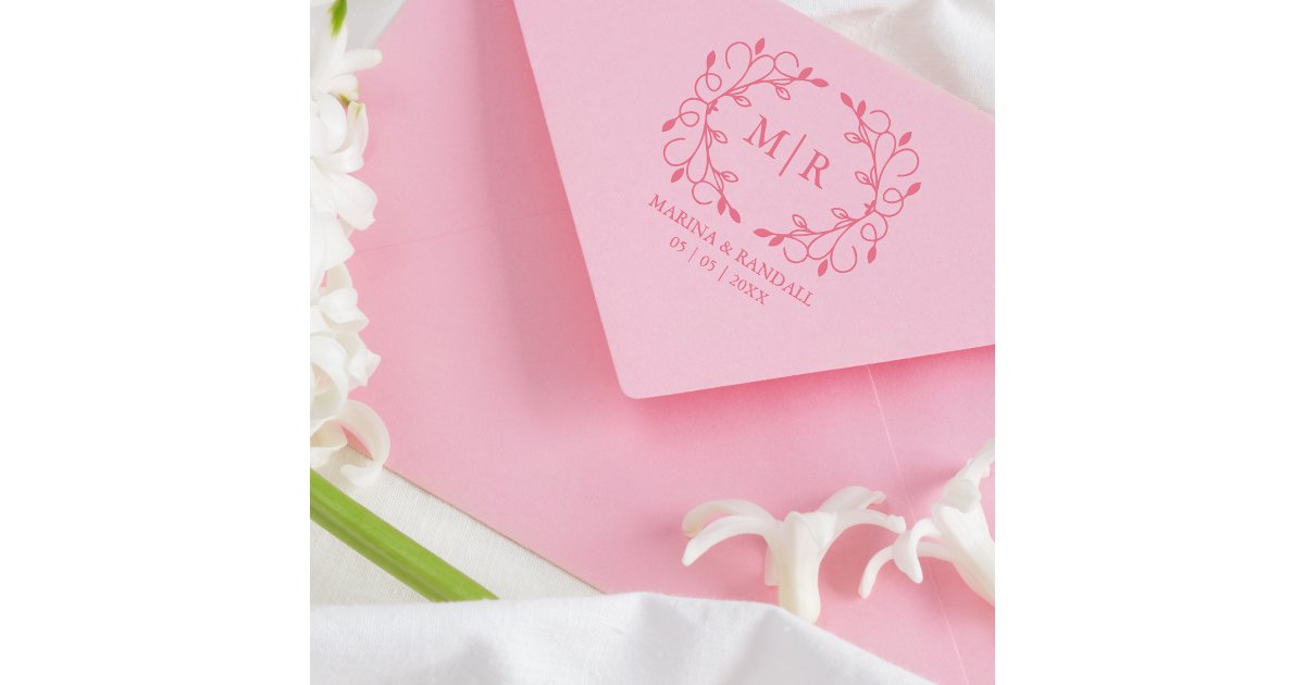 Elegant Wedding Monogram Ornament Initials Rubber Stamp | Zazzle