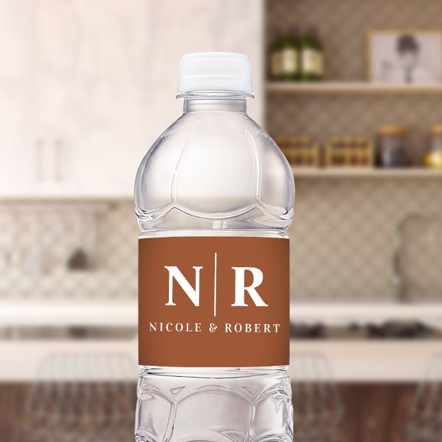  Elegant Wedding Monogram Personalized Terracotta Water Bottle Label (Creator Uploaded)