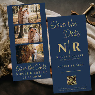 Elegant Wedding Monogram Photo Strip QR Code Save The Date