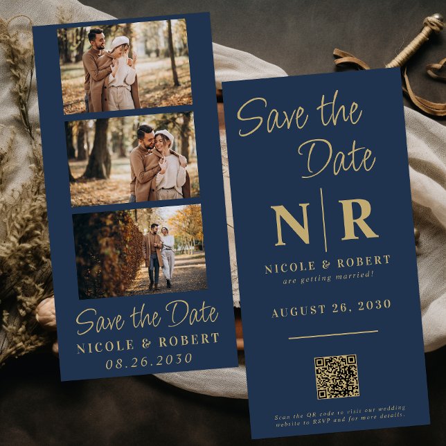 Elegant Wedding Monogram Photo Strip QR Code Save The Date (Creator Uploaded)