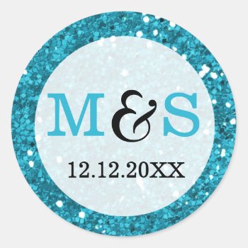 Elegant Wedding Monogram Seals | Blue Glitter by InitialsMonogram at Zazzle