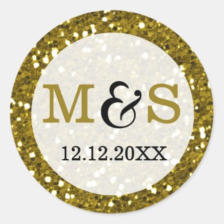Elegant Wedding Monogram Seals | Gold Glitter