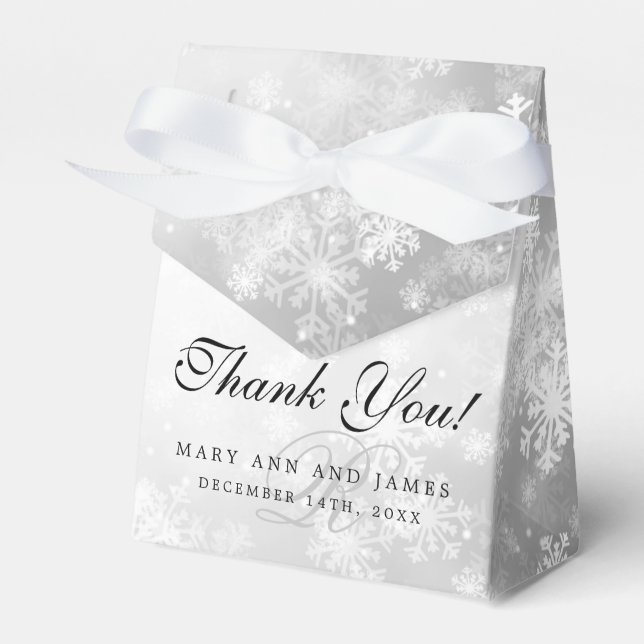 Elegant Wedding Monogram Silver Winter Wonderland Favor Boxes (Front Side)