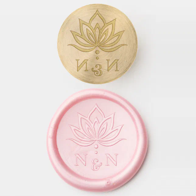 Elegant wedding monogram stylized lotus flower wax seal stamp | Zazzle