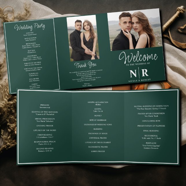 Elegant Wedding Monogram Tri-Fold Wedding Program (Creator Uploaded)
