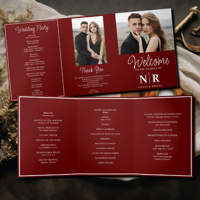 Elegant Wedding Monogram Tri-Fold Wedding Program (Creator Uploaded)