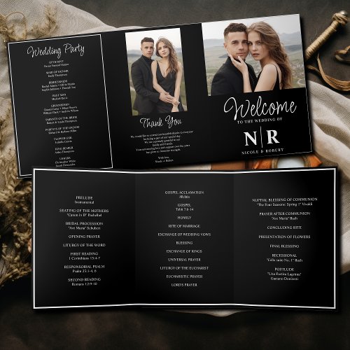 Elegant Wedding Monogram Tri_Fold Wedding Program