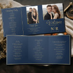 Elegant Wedding Monogram Tri-Fold Wedding Program<br><div class="desc">Step into sophistication and grace with our Elegant Wedding Monogram Tri-Fold Wedding Program, a harmonious blend of timeless design and practicality, perfectly suited for your special day. Crafted with exquisite attention to detail, this tri-fold program combines classic elegance with modern functionality. The luxurious navy blue backdrop adorned with shimmering gold...</div>