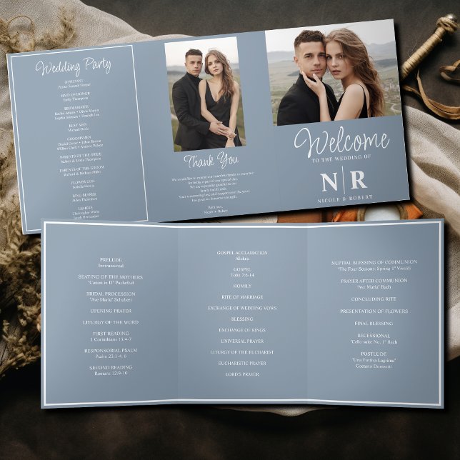 Elegant Wedding Monogram Tri-Fold Wedding Program (Creator Uploaded)