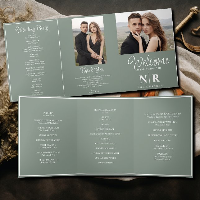 Elegant Wedding Monogram Tri-Fold Wedding Program (Creator Uploaded)