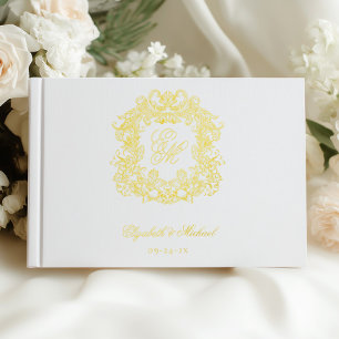 Elegant Wedding Monogram Vintage Crest Gold Foil Guest Book