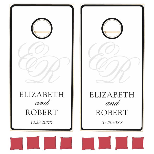 Elegant Wedding Monogram White Modern Cornhole Set (Set)