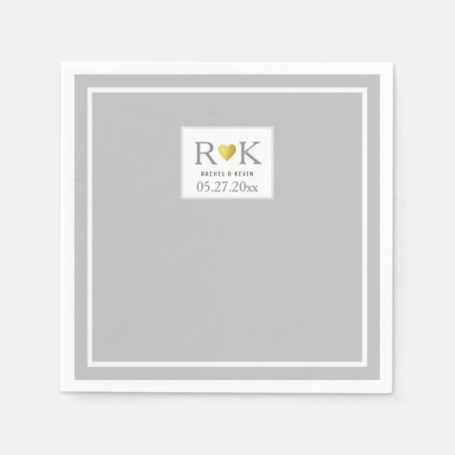 Elegant Wedding Monogrammed Gray Napkins (Front)