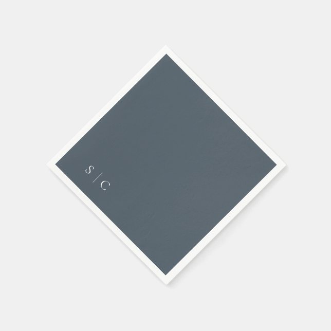 Elegant Wedding Monogrammed Muted Blue Napkins (Corner)