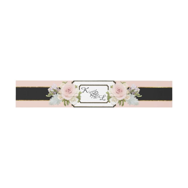 Elegant Wedding Monogrammed Rose n Succulents Pink Invitation Belly Band (Flat)