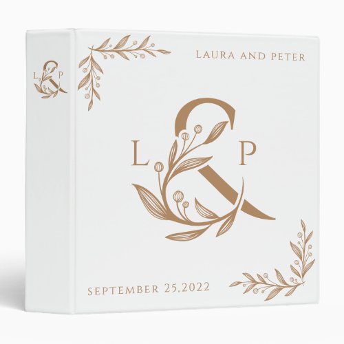 Elegant wedding monograms with floral ampersand  3 ring binder