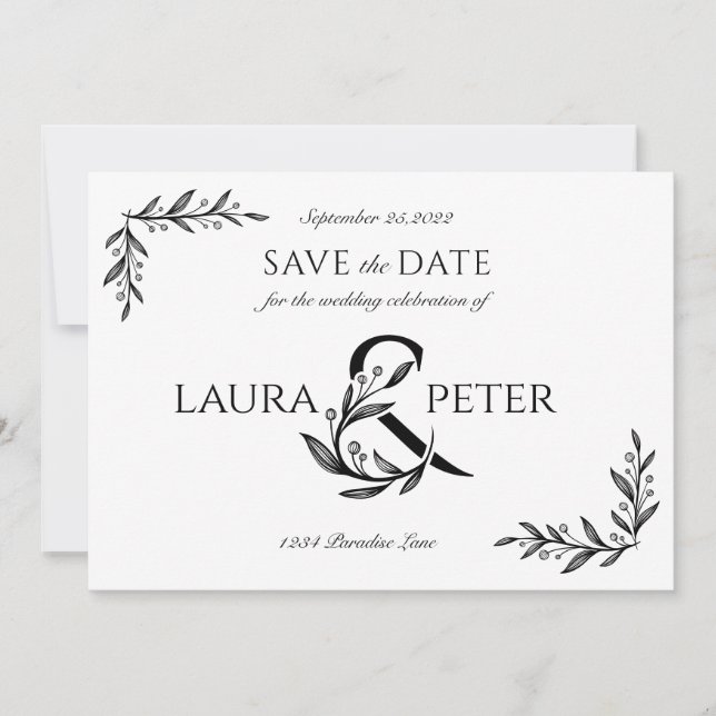 Elegant wedding monograms with floral ampersand invitation (Front)