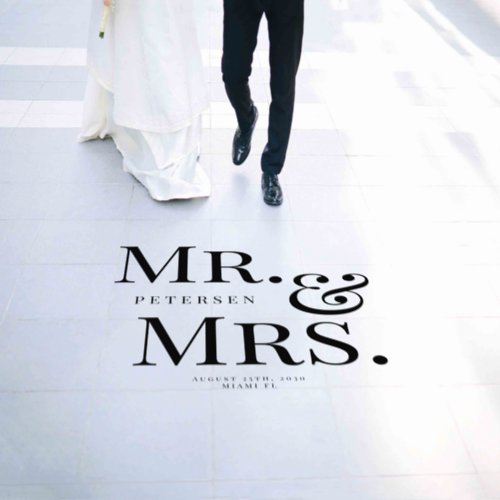 Elegant wedding Mr and Mrs typography name date Floor Decals