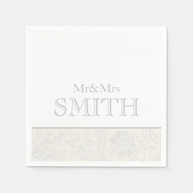 Elegant Wedding Mr & Mrs NAME grey white Napkins (Front)