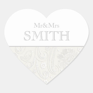 Elegant Wedding Mr & Mrs Personalized Heart Name Sticker