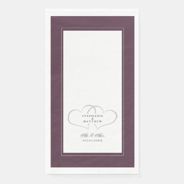 Elegant Wedding Mr & Mrs Purple Chic Hearts Dinner Paper Guest Towels (Front)