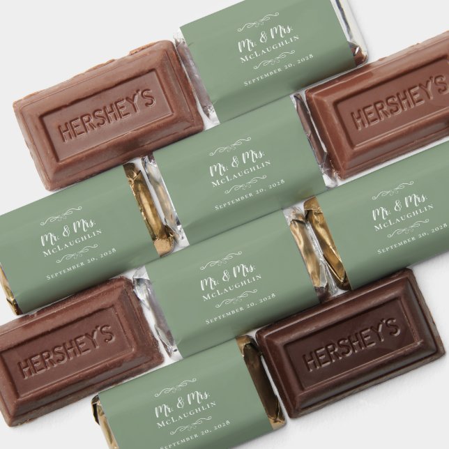 Elegant Wedding Mr & Mrs Sage Green White Classic Hershey's Miniatures (Assorted)