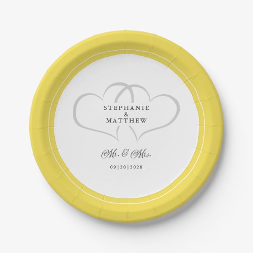 Elegant Wedding Mr  Mrs Yellow Chic Hearts Fancy  Paper Plates