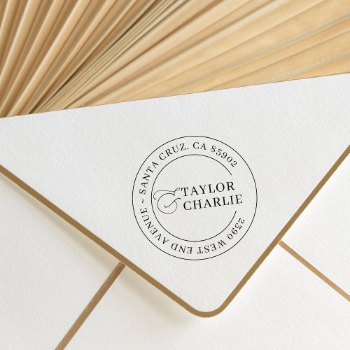 Elegant Wedding Names Round Return Address Self_inking Stamp