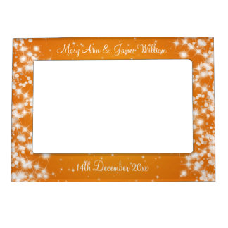 Elegant Wedding Names Winter Sparkle Orange Magnetic Photo Frame