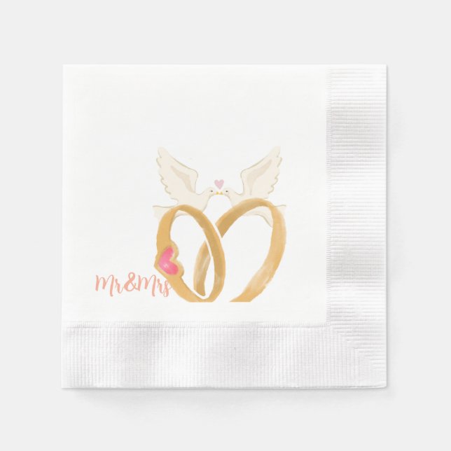 Elegant Wedding Napkin with Rings and Doves – "Mr  (Front)