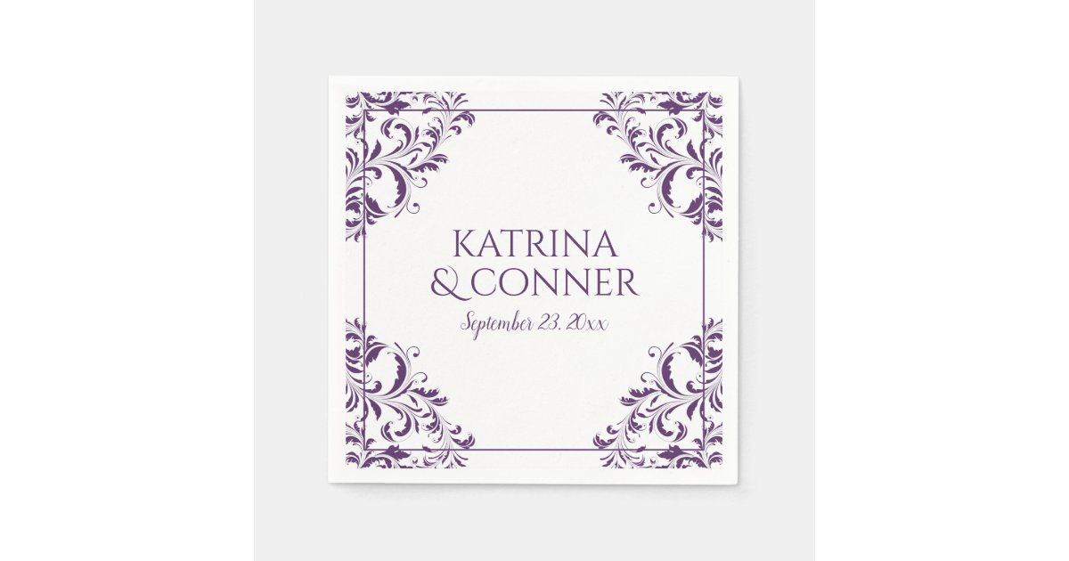 Elegant Wedding Napkins Nadine (Plum / Purple) 2 Zazzle