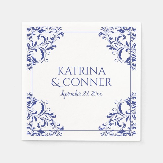 Elegant Wedding Napkins | Nadine (Royal Blue) 2 (Front)