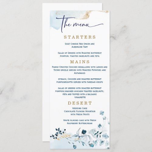 Elegant Wedding Navy Blue and Gold  Menu