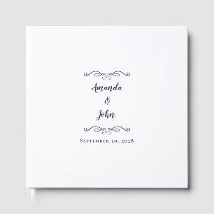 Elegant Wedding Navy Blue Calligraphy Modern Chic Guest Book