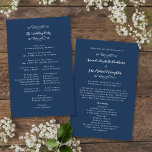 Elegant Wedding Navy Blue Modern Ceremony Program<br><div class="desc">Elegant traditional wedding ceremony program features a romantic formal design. Two decorative flourishes each containing a single heart beautifully surround the couple's names on the front of the program and "The Wedding Party" caption on the back. Personalize all details in delicate white lettering and script on a romantic navy blue...</div>