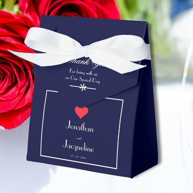 Elegant Wedding Navy, White & Red Heart Thank You  Favor Boxes (For an Elegant Wedding - Navy, White & Red Heart Thank You Favor Boxes.)