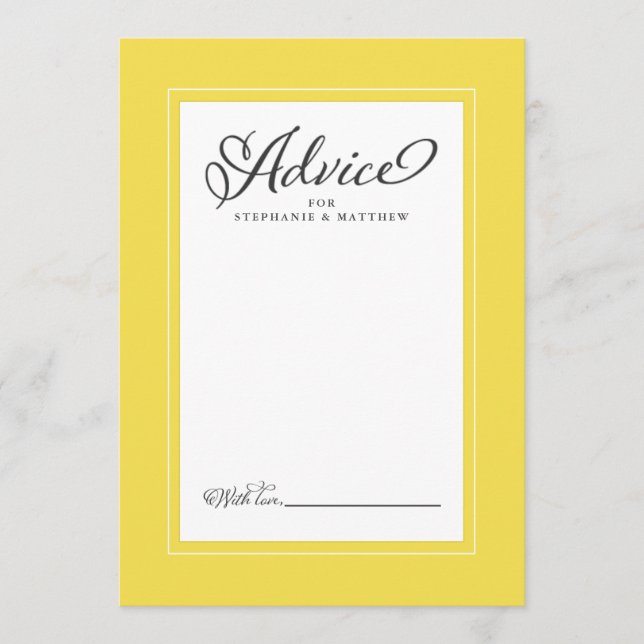 Elegant Wedding Newlywed Wishes Yellow Gray Advice (Front)