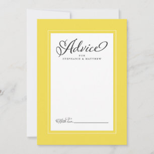 Elegant Wedding Newlywed Wishes Yellow Gray Advice Card