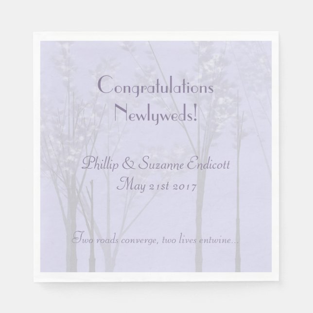 Elegant Wedding Newlyweds Lavender Tree Art Napkins (Front)