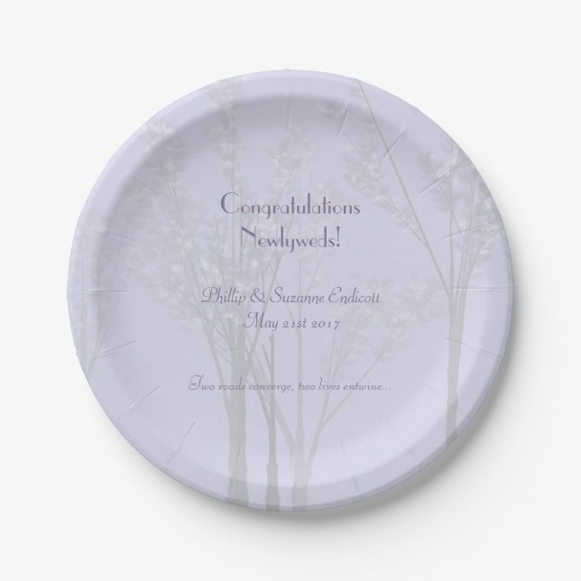 Elegant Wedding Newlyweds Lavender Tree Art Paper Plates (Front)