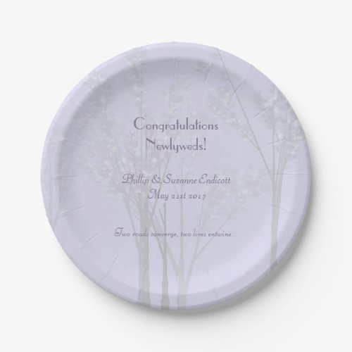 Elegant Wedding Newlyweds Lavender Tree Art Paper Plates