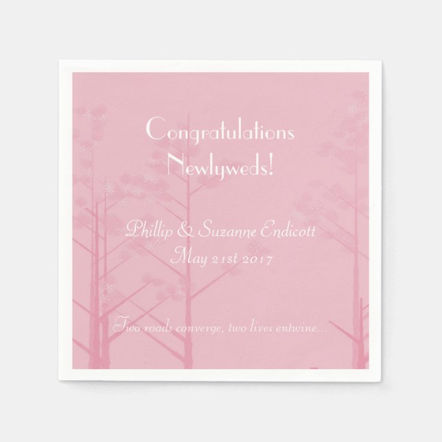 Elegant Wedding Newlyweds Rose Pink Tree Art Napkins (Front)