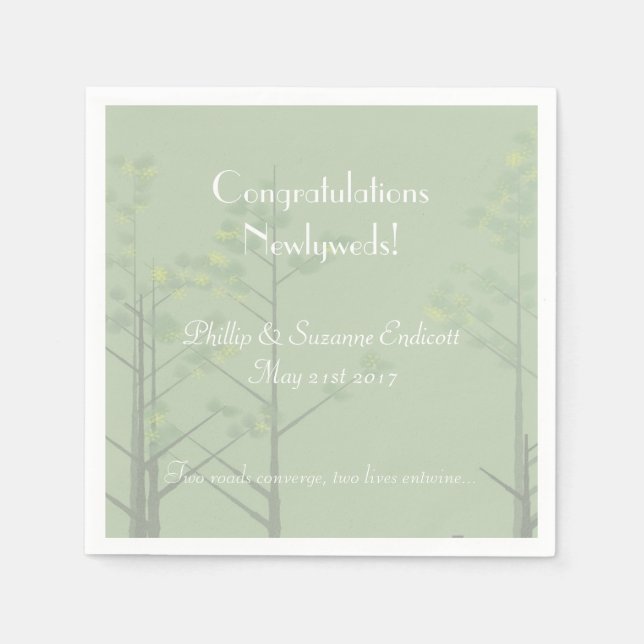 Elegant Wedding Newlyweds Sage Green Tree Art Paper Napkins (Front)