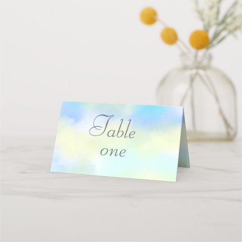 Elegant Wedding Newlyweds Yellow Blue Watercolor Place Card