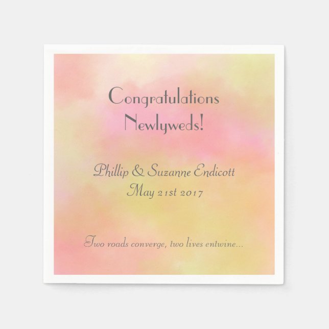 Elegant Wedding Newlyweds Yellow Pink Watercolor Napkins (Front)