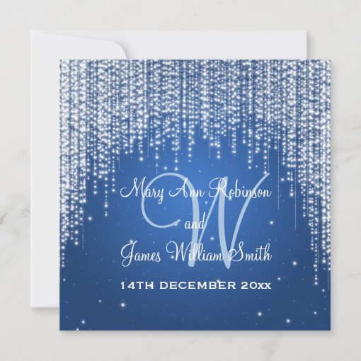 Elegant Wedding Night Dazzle Dark Blue Invitation | Zazzle