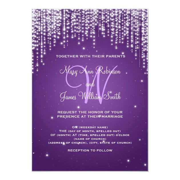 Elegant Wedding Night Dazzle Purple Invitation