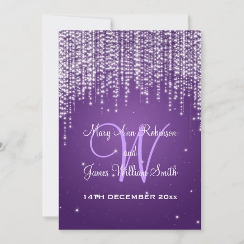 Elegant Wedding Night Dazzle Purple Invitation