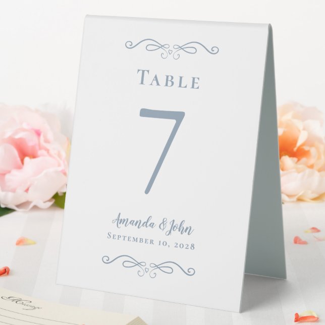 Elegant Wedding Number Calligraphy Chic Dusty Blue Table Tent (In SItu (Wedding))